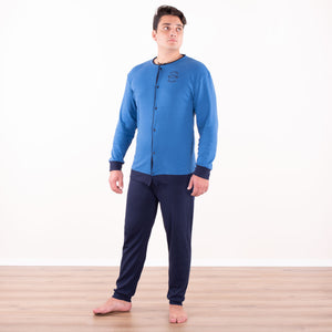 Pigiama uomo Kappa 21268 aperto caldo cotone con polsini blu royal