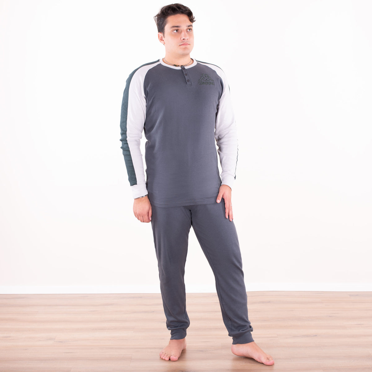 Pigiama uomo Kappa 21273 caldo cotone con polsini grigio piombo
