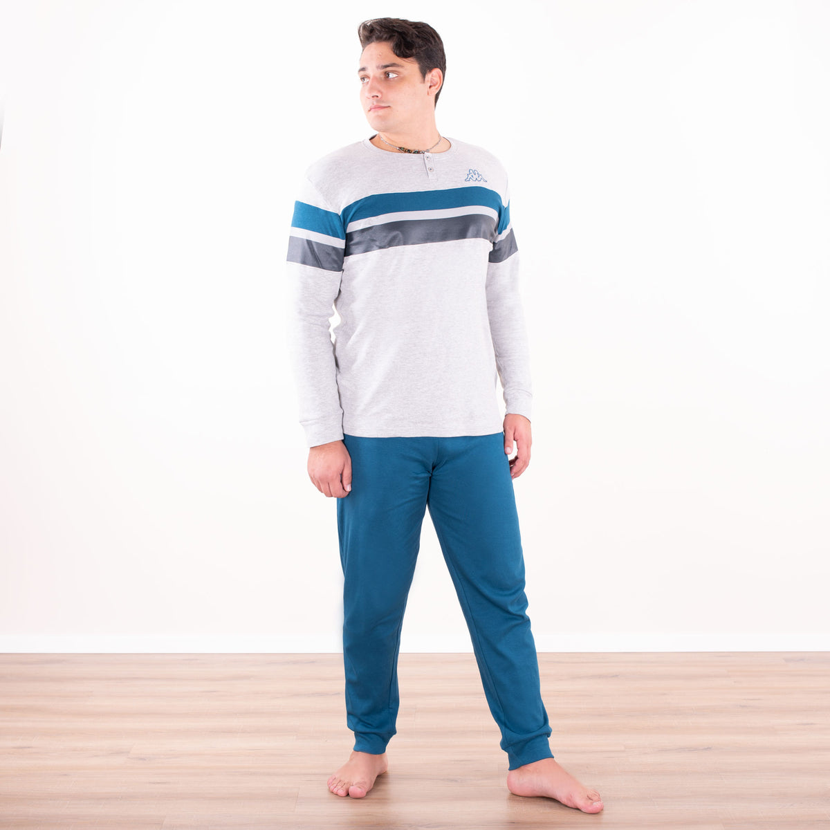 Pigiama uomo Kappa 21264 caldo cotone grigio melange con polsini