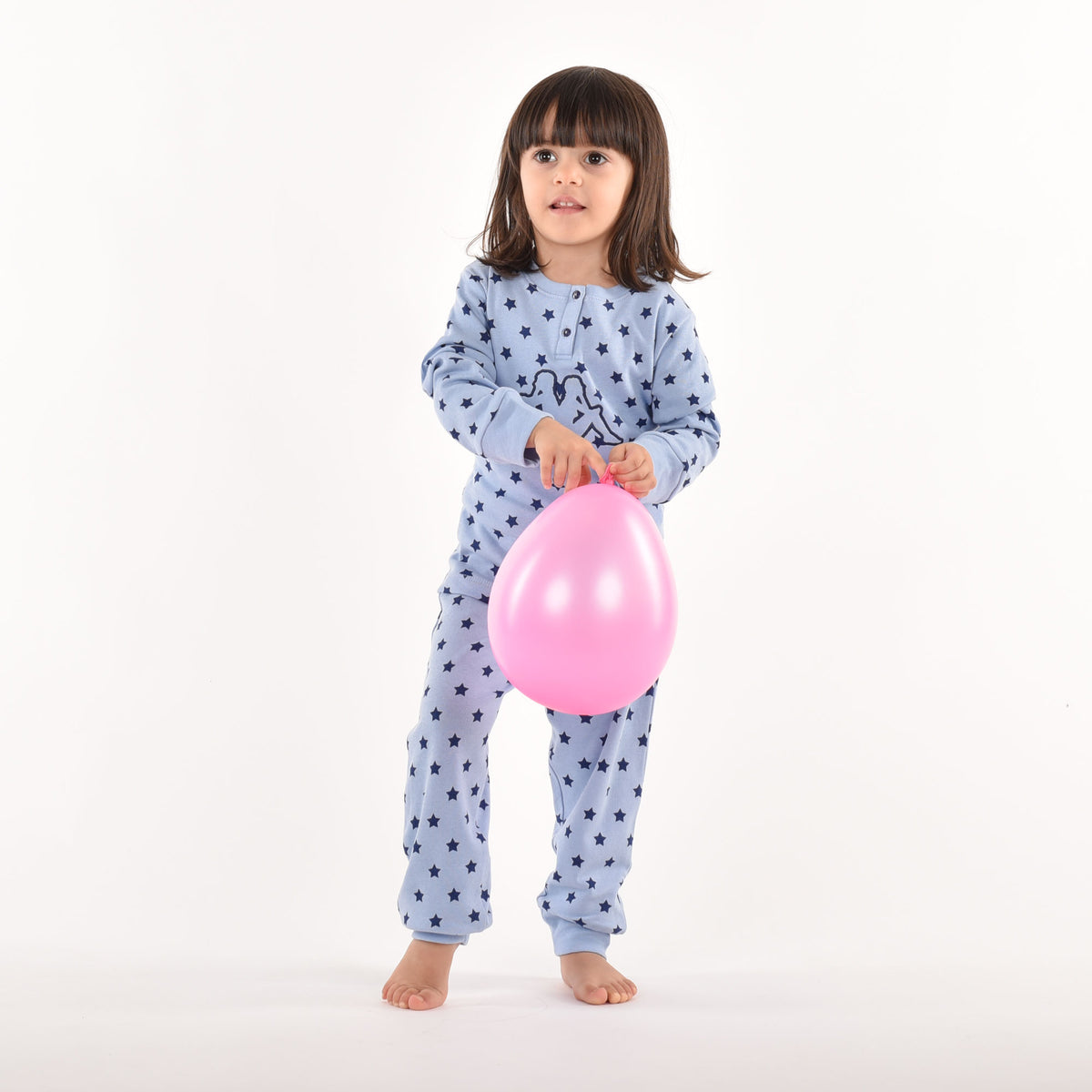 Pigiama bambina caldo cotone con stelle Kappa celeste 21382B