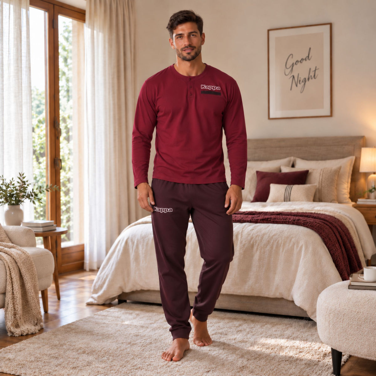 Pigiama uomo caldo cotone scollo serafino Kappa KMW26542