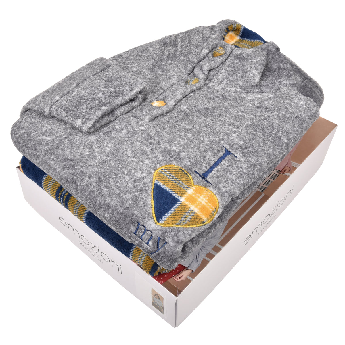 Pigiama donna invernale coral fantasia tartan grigio e giallo Karelpiù SE3466