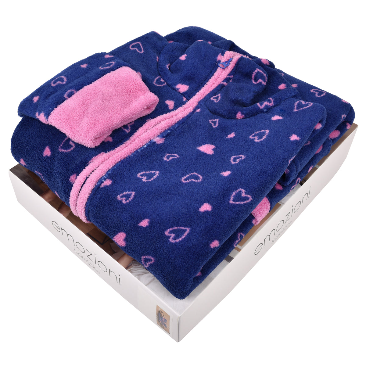 Vestaglia donna giacca con zip cuori blu rosa Karel se3471
