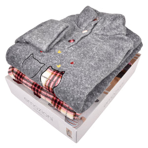 Pigiama donna invernale coral gattini fantasia quadretti grigio orchidea Karelpiù SE3478