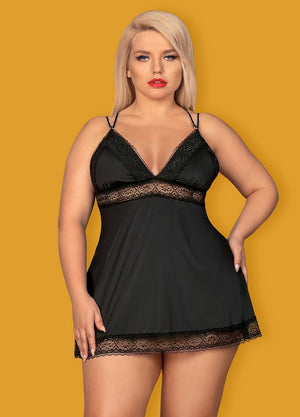 Sexy coordinato Babydoll + perizoma Obsessive Lolitte nero inserti pizzo