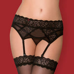 Sexy reggicalze + perizoma Obsessive 852-gar-1 in pizzo nero