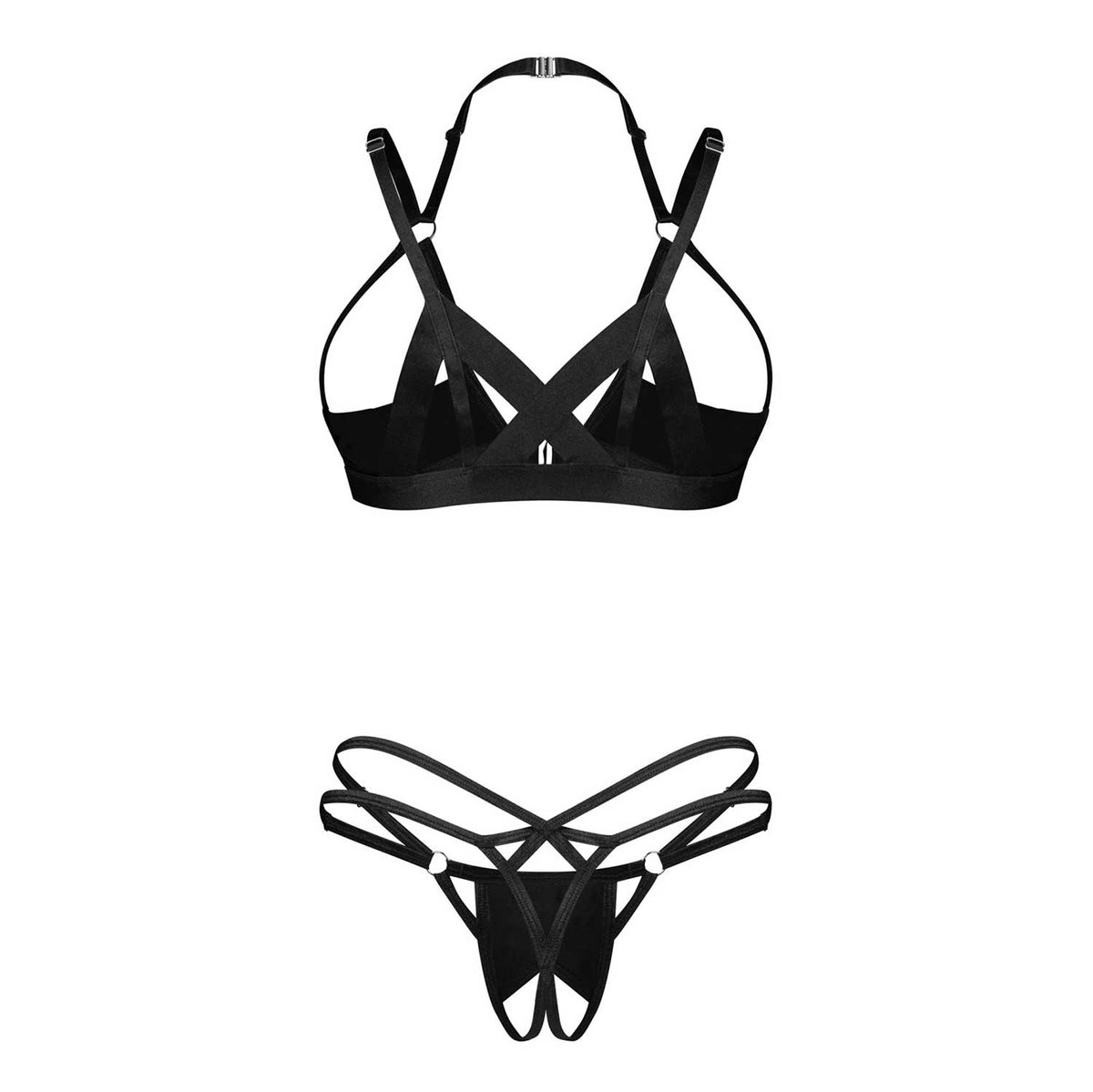 Set sexy effetto latex reggiseno aperto perizoma cavallo aperto Obsessive Keira Lise