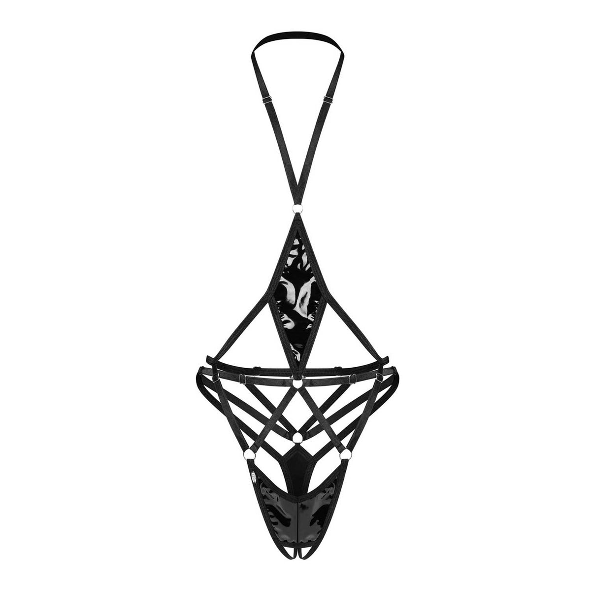 Teddy sexy open bust effetto latex cavallo aperto Obsessive