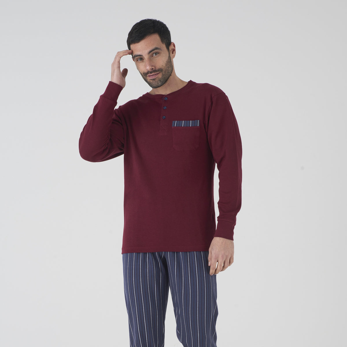 Pigiama uomo caldo cotone con polsini e taschino Karel KF 5123 PLU