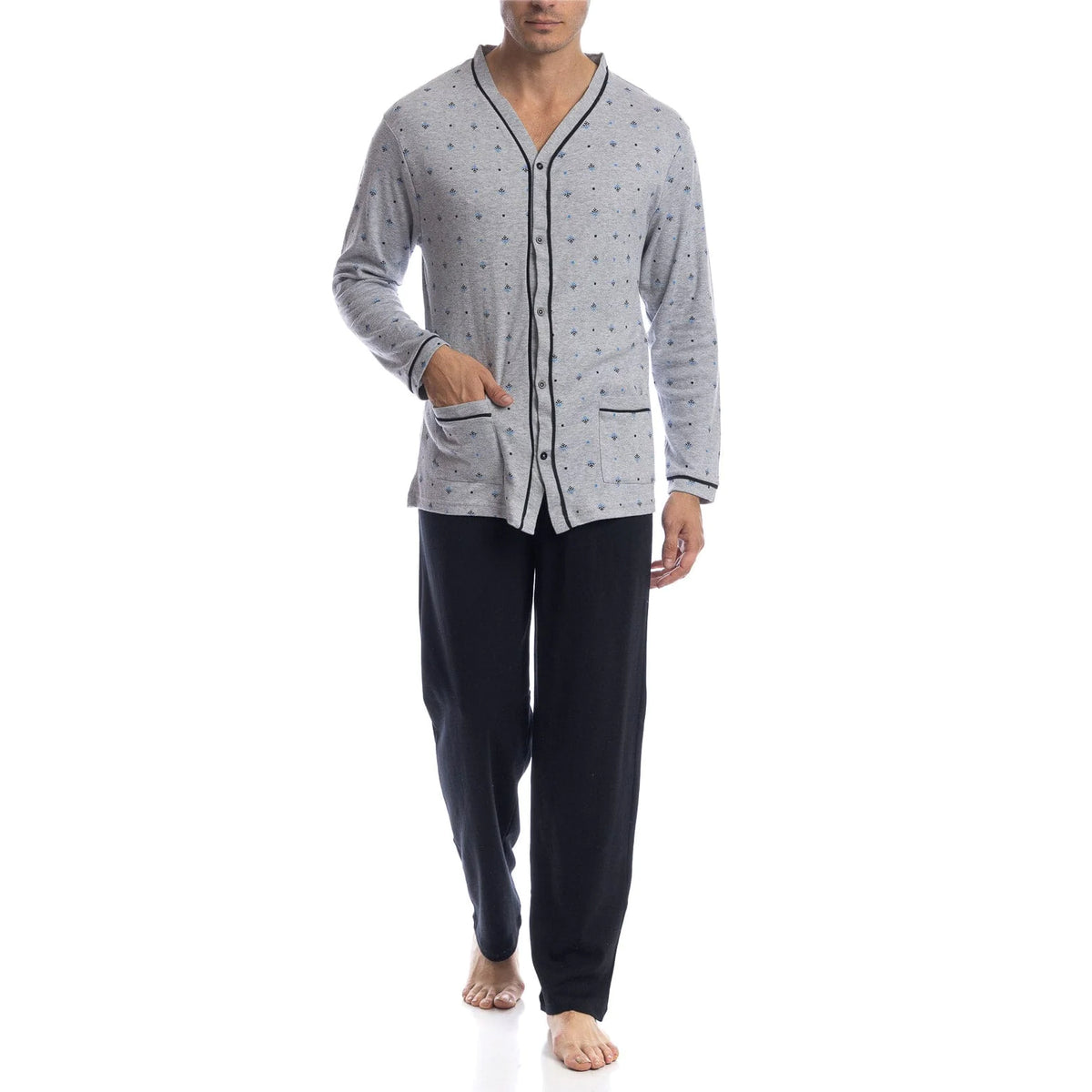 Pigiama uomo invernale Cippi 1610 caldo cotone grigio melange
