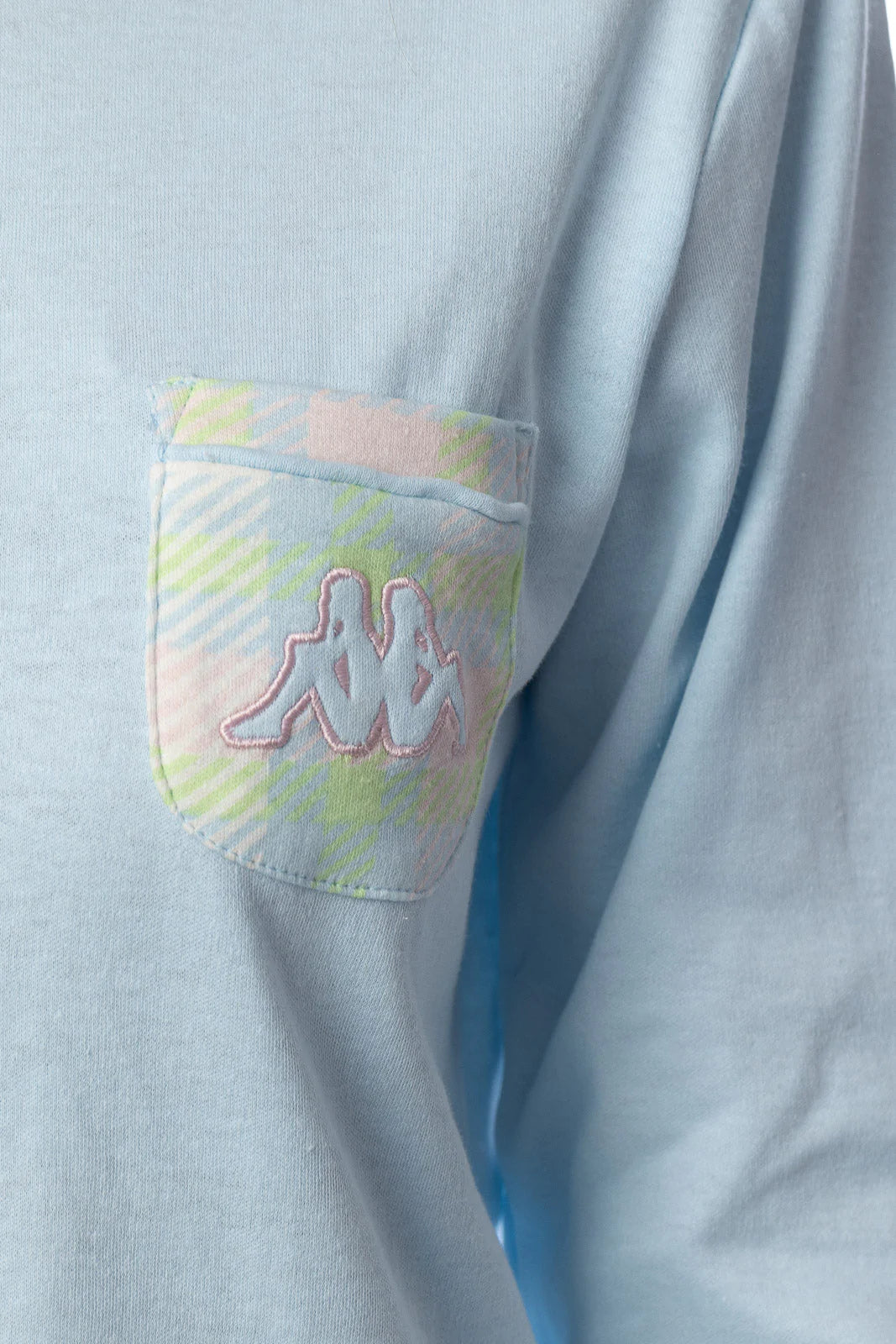 Pigiama donna caldo cotone maglia celeste pantaloni quadri Kappa 22210