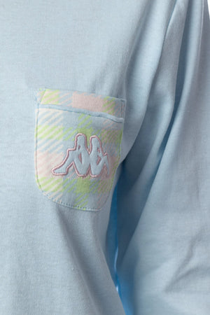 Pigiama donna caldo cotone maglia celeste pantaloni quadri Kappa 22210