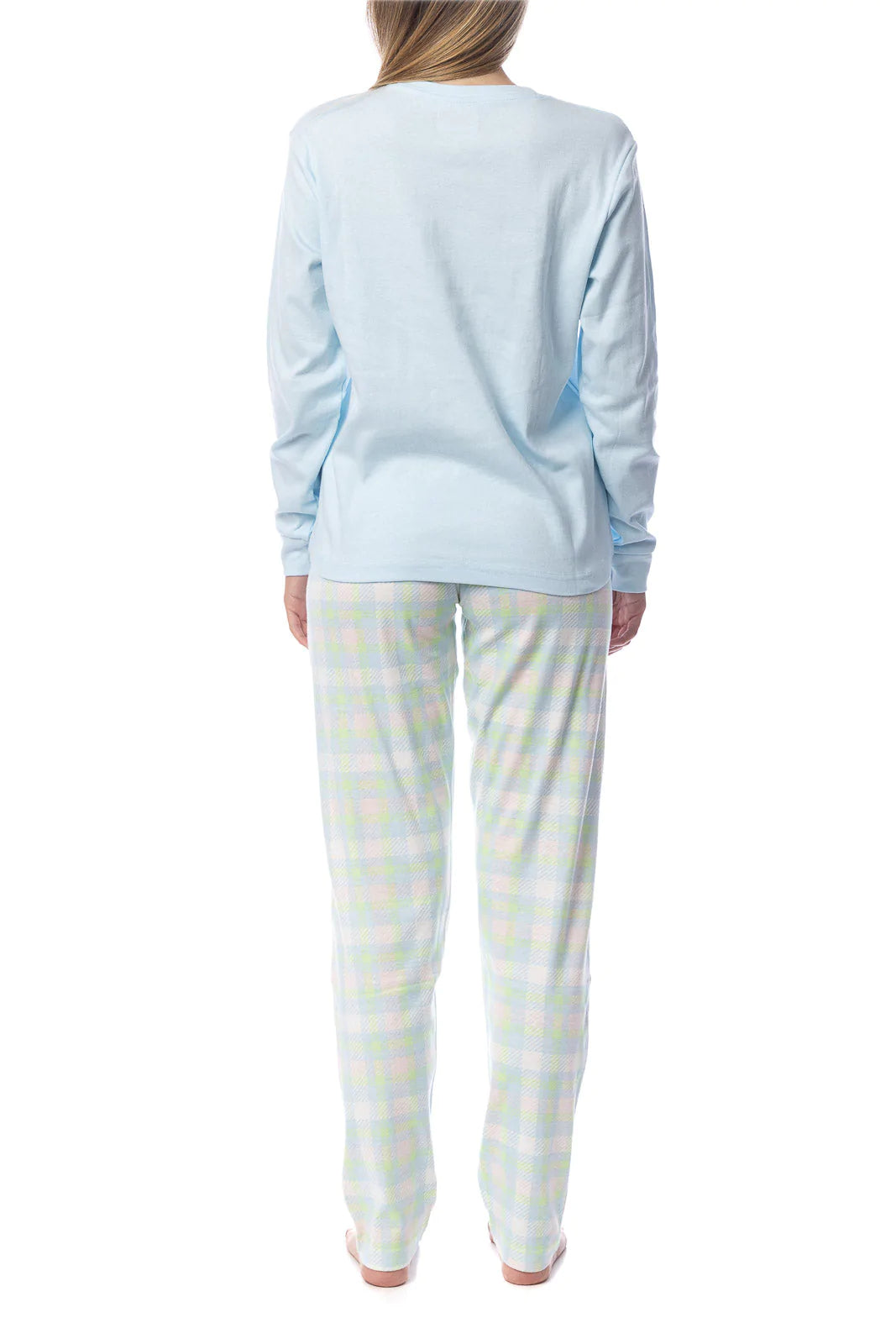Pigiama donna caldo cotone maglia celeste pantaloni quadri Kappa 22210
