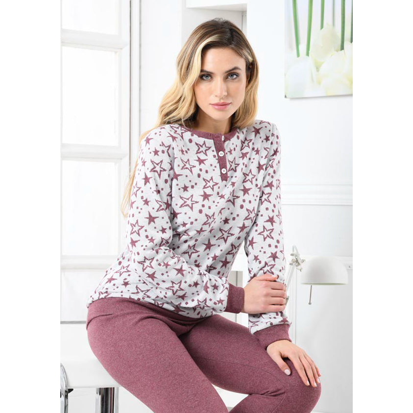 Pigiama donna Biancaluna D2531 punto milano invernale bordeaux