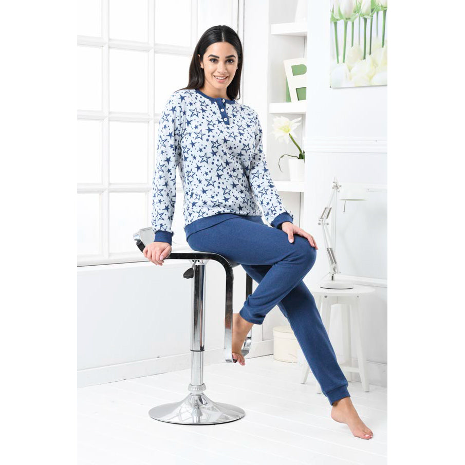 Pigiama donna punto milano stelle cobalto Biancaluna D2531 