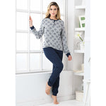 Pigiama donna punto milano invernale blu cuori Biancaluna D2533