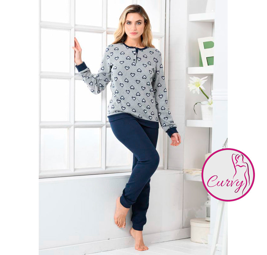 Pigiama donna calibrato curvy conformato punto milano blu Biancaluna D25633
