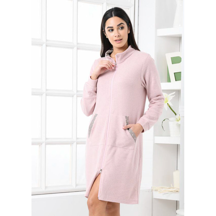 Vestaglia donna zip invernale punto milano rosa cipria Biancaluna D2537 