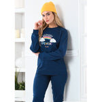 Pigiama donna caldo cotone blu arcobaleno Biancaluna D3001