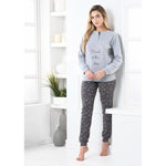 Pigiama donna caldo cotone invernale grigio stelline Biancaluna D3002 