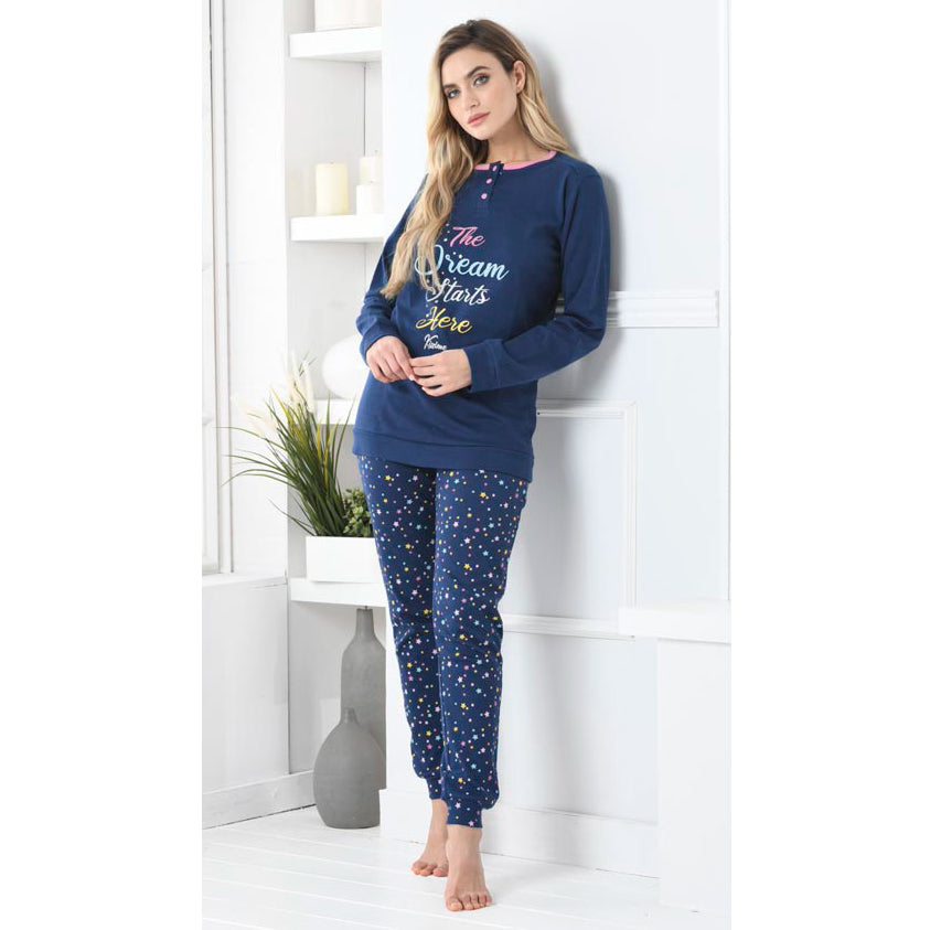 Pigiama donna Biancaluna D3005 caldo cotone invernale blu