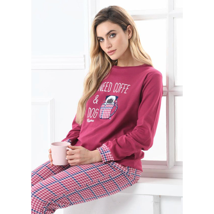 Pigiama donna Biancaluna D3006 caldo cotone prugna
