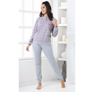 Pigiama donna caldo cotone grigio Biancaluna D3009