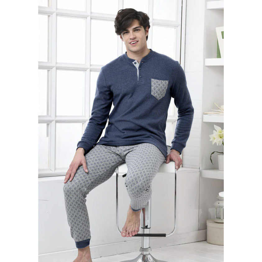 Pigiama punto milano caldo uomo rombi grigio jeans Biancaluna 1542