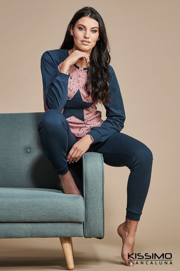 Pigiama donna Biancaluna 3006IN lungo caldo cotone fucsia
