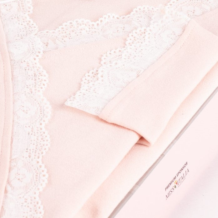 Pigiama donna Biancaluna D2100 caldo cotone cipria con pizzo