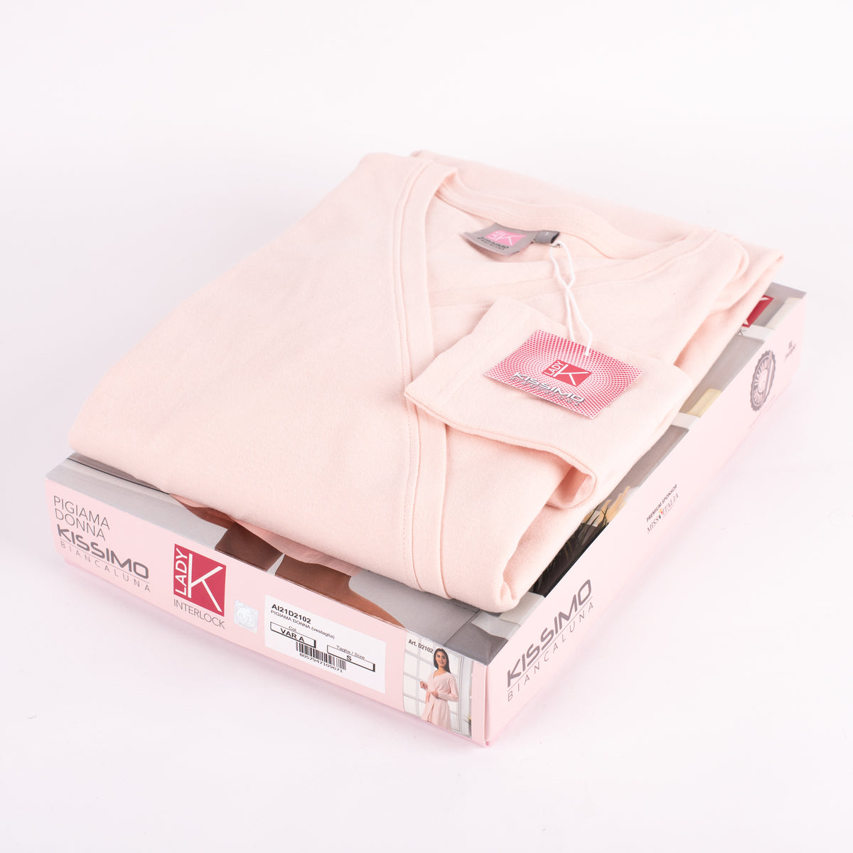 Vestaglia donna caldo cotone interlock con cinta Biancaluna D2102 rosa cipria
