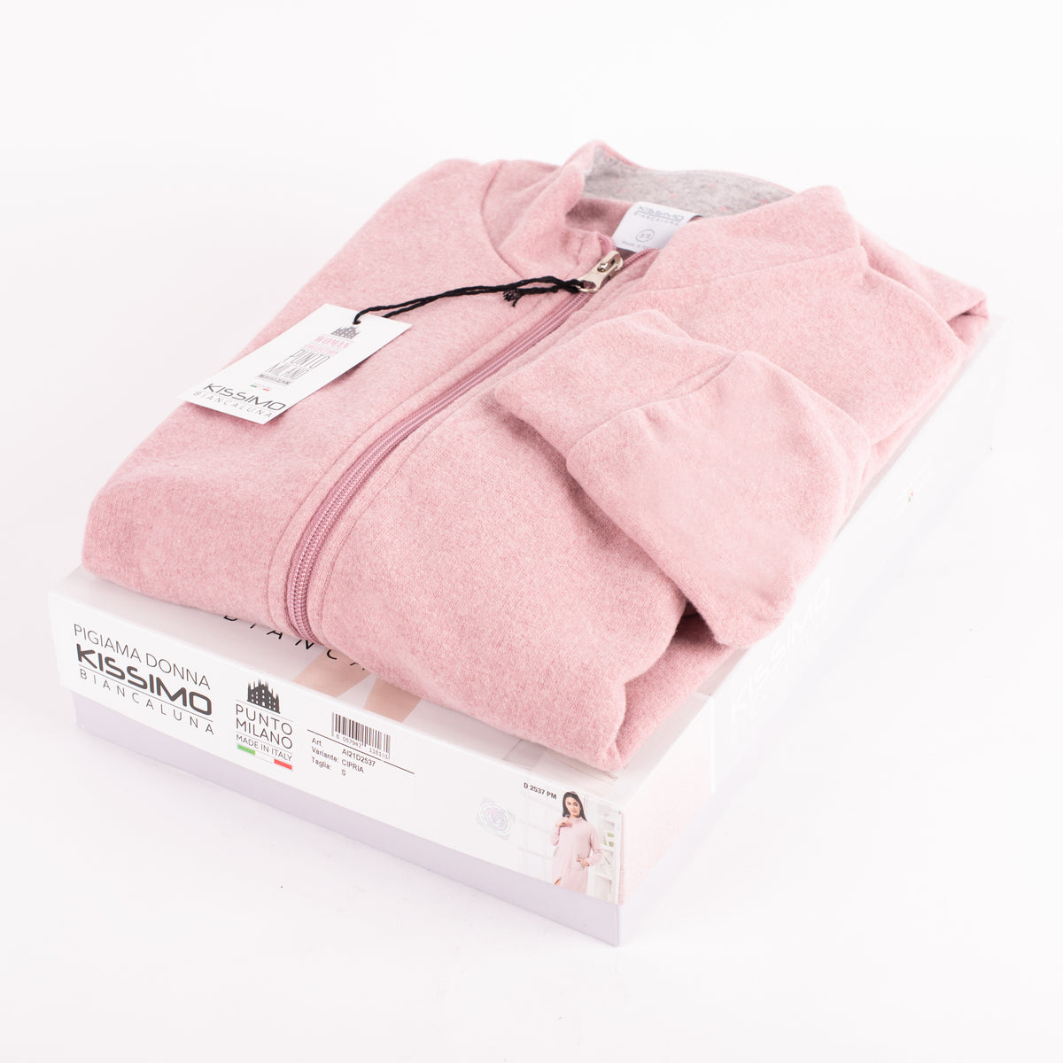 Vestaglia donna zip invernale punto milano rosa cipria Biancaluna D2537 