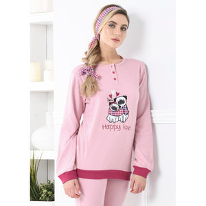Pigiama donna caldo cotone rosa cagnolini Biancaluna D3007 