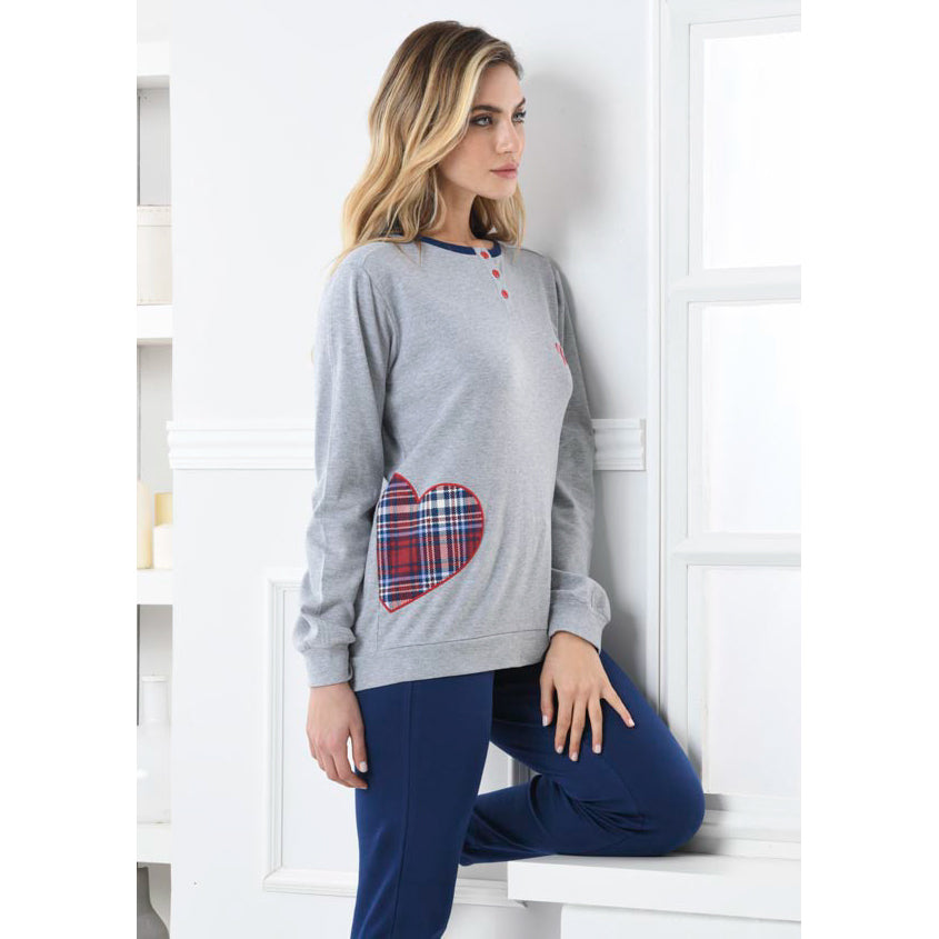 Pigiama donna Biancaluna D3016 caldo cotone grigio cuore