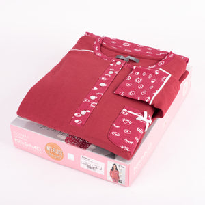Pigiama donna caldo cotone Biancaluna D6006 bordeaux occhi