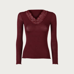 Maglia donna scollo a V con pizzo in cashmere Biancaluna Perla