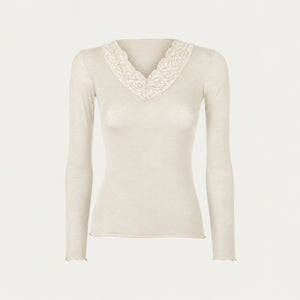 Maglia donna scollo a V con pizzo in cashmere Biancaluna Perla