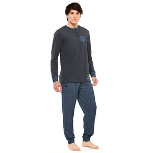 Pigiama uomo in caldo cotone Kappa 21244 blu piombo