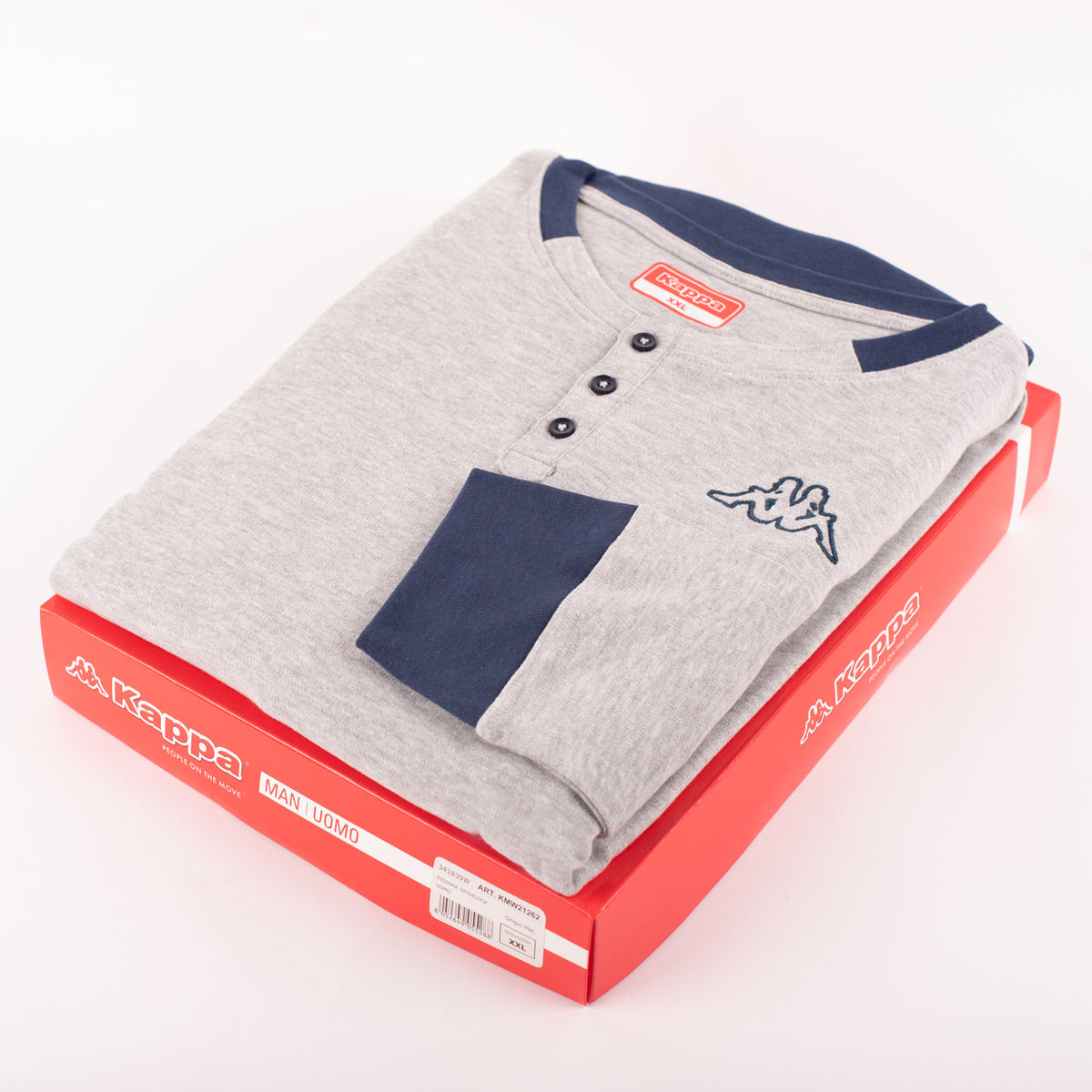 Pigiama uomo Kappa 21262 caldo cotone grigio melange con polsini