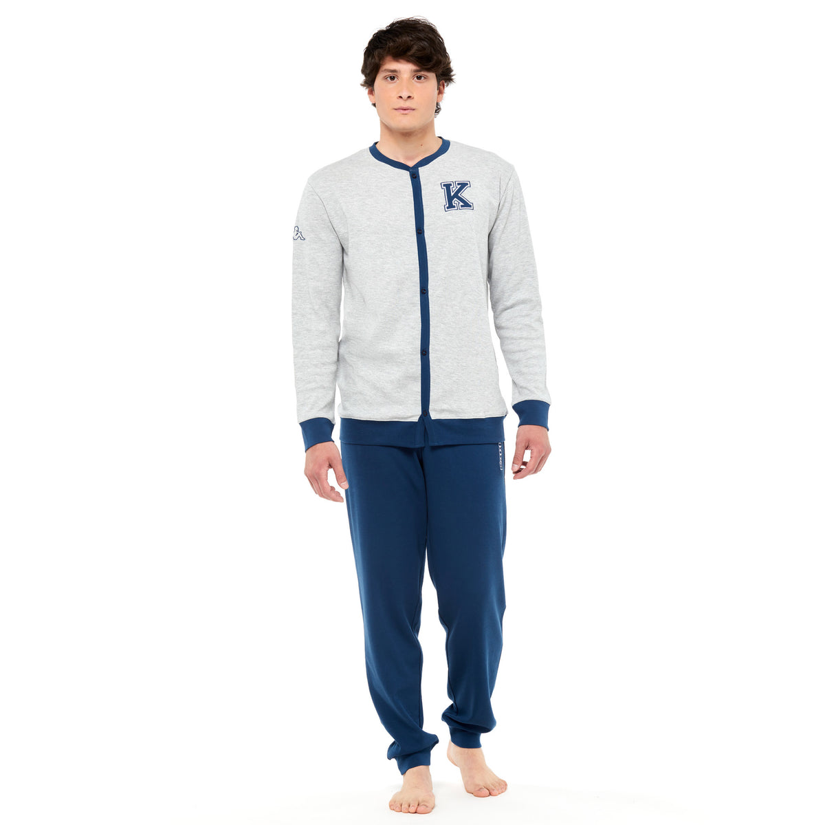 Pigiama uomo Kappa 21263 aperto caldo cotone con polsini grigio