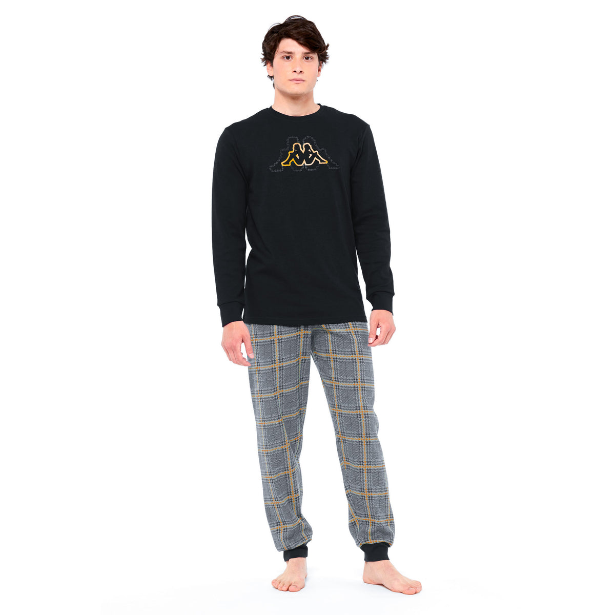 Pigiama uomo Kappa 21277 caldo cotone fantasia geometrica nero