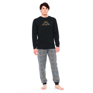 Pigiama uomo Kappa 21277 caldo cotone fantasia geometrica nero