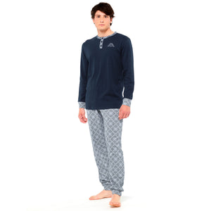 Pigiama uomo Kappa 21417 caldo cotone con polsini blu navy rombi