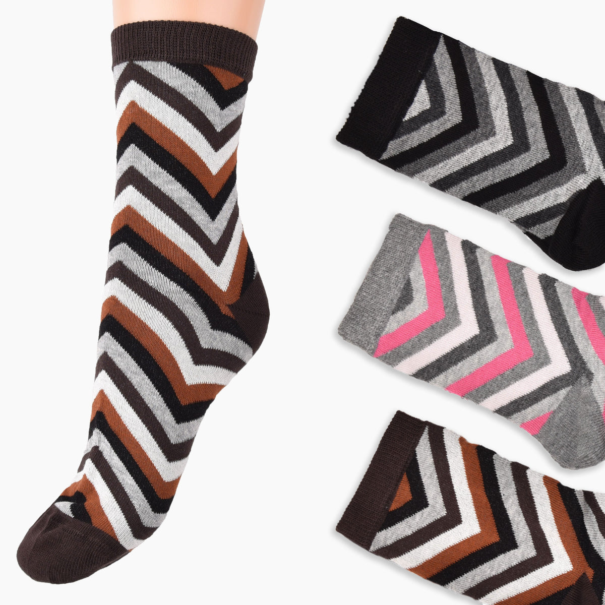 Calze donna Leon d'oro Kris 438 moda fantasia zig zag varB 3 paia