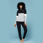 Pigiama donna Kappa caldo cotone nero grigio con polsini 21371
