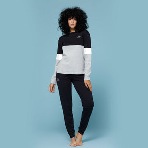 Pigiama donna Kappa caldo cotone nero grigio con polsini 21371