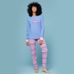 Pigiama donna Kappa 21373 celeste a righe caldo cotone