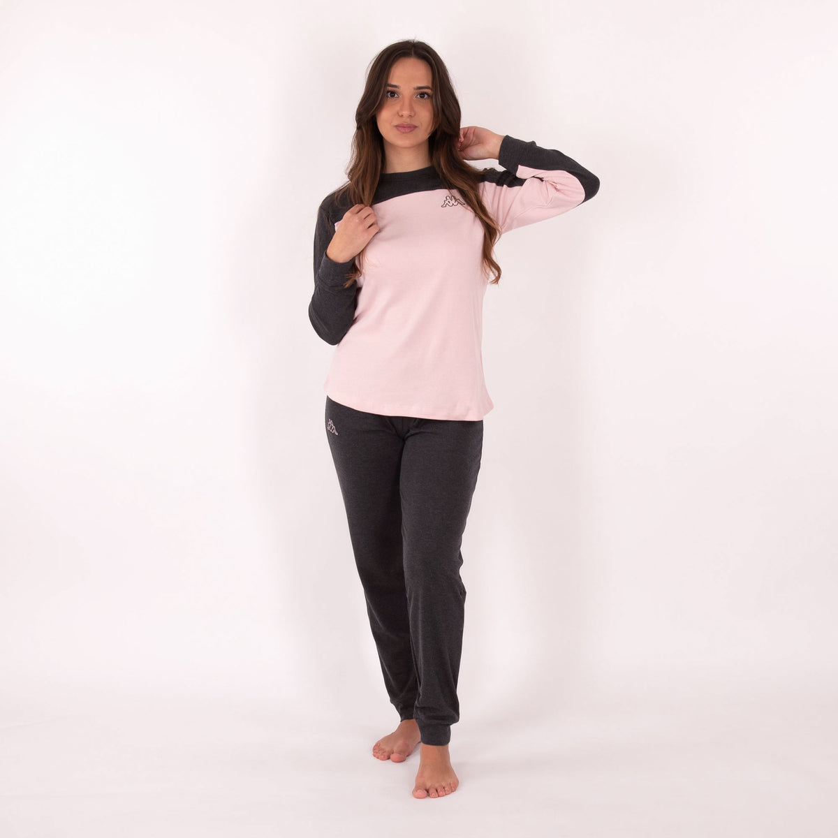 Pigiama Kappa donna caldo cotone 21386 rosa antracite 