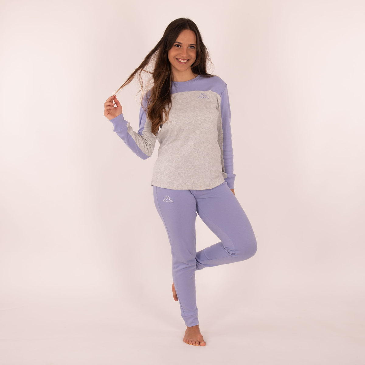 Pigiama Kappa donna caldo cotone 21386 grigio lilla