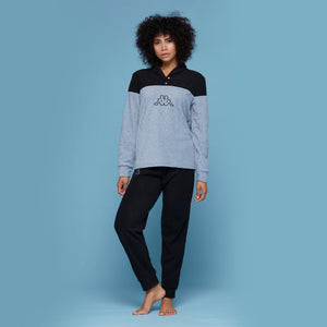 Pigiama donna collo a scialle in pile Kappa nero grigio 21395